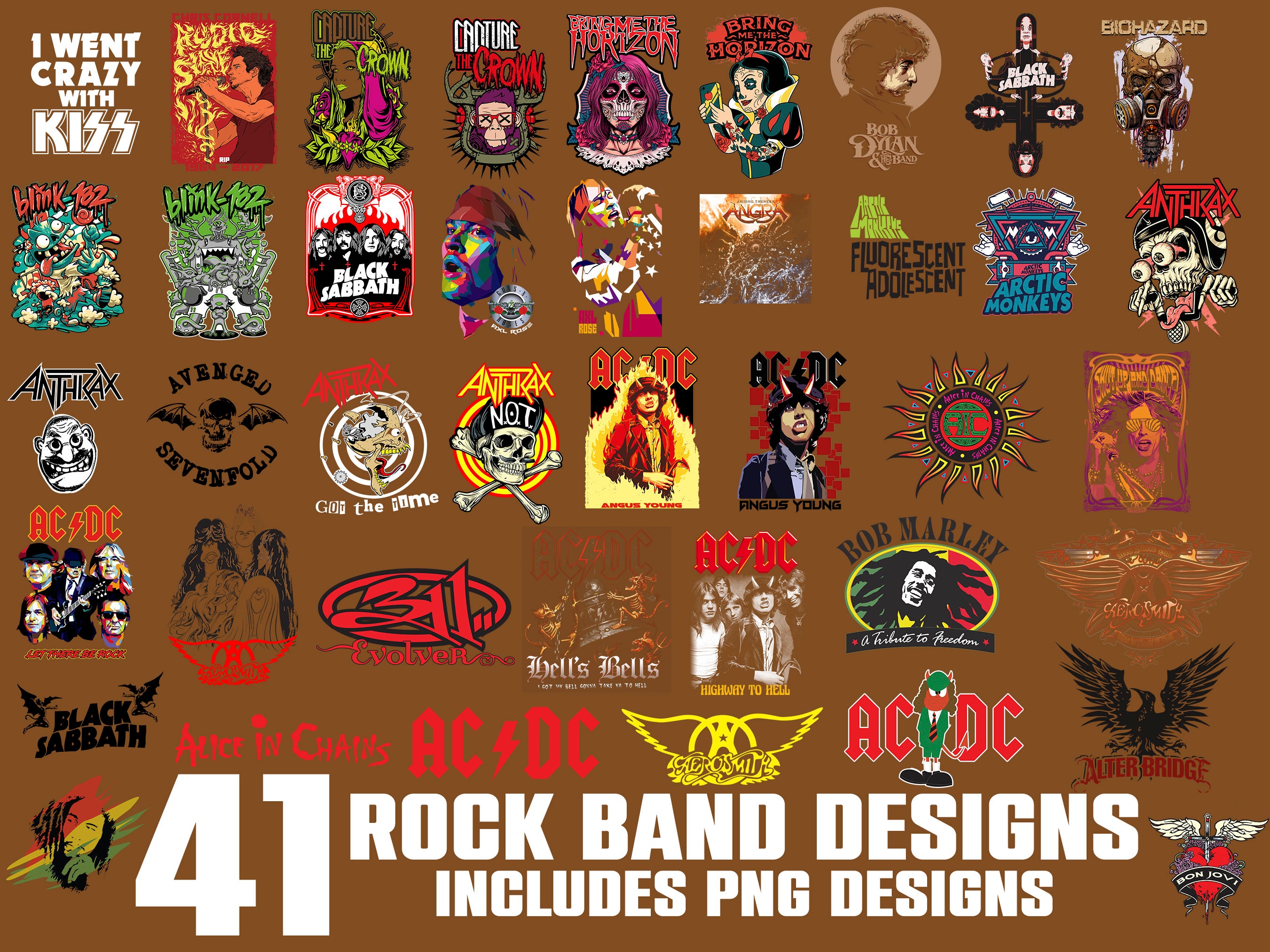41 Rock Bands Halftone Png Bundle classic Rock Band Bundle Heavy Metal