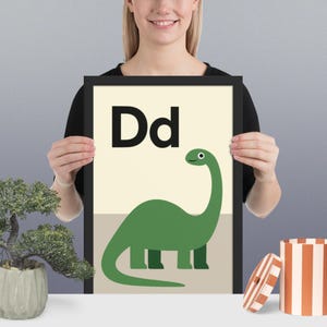 D come stampa di dinosauro - Arte murale con alfabeto diplodoco / Decorazione moderna per la cameretta dei bambini / Poster educativo dalla A alla Z / Stampa per la cameretta dei bambini con dinosauri