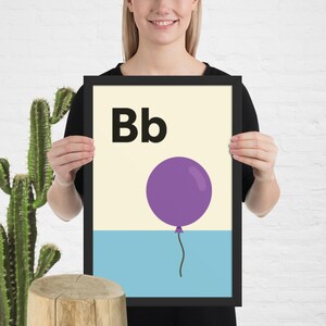 B sta per Palloncino - Stampa da parete con alfabeto / Decorazione moderna per la cameretta dei bambini / Poster educativo dalla A alla Z / Stampa colorata per la cameretta dei bambini