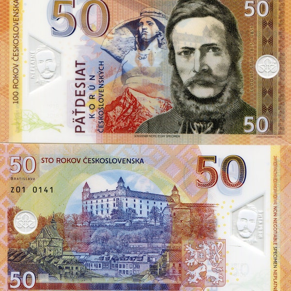 Czechoslovakia 50 Korun Specimen Test Polymer Banknote 2019 Fantasy Issue