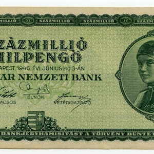 Ungheria 1946 Valuta da 100 milioni di Pengo Banconota aUNC = 100 Trilioni di Pengo Cartamoneta Pengo