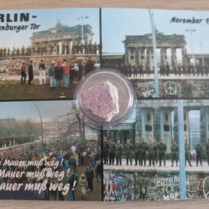Alemania Pieza original del Muro de Berlín Tamaño S 2 cm en Postal Berlín