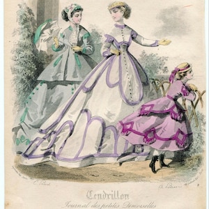 Original Antique Hand Colored circa 1800 s French Fashion Print Children Costume