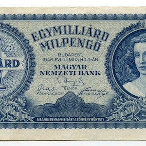 Ungheria 1946 1 miliardo di Milpengo Valuta Inflazione Nota 1 Quadrilione Pengo VF Carta moneta