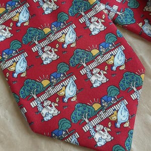 Rabbit and chicken tie Red silk tie Animal tie farm gifts for him