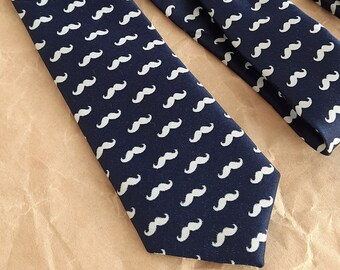 Mustache tie geeky gift Skinny navy blue tie Funny necktie mustache gifts