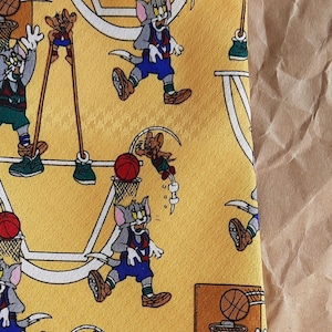 Tom & Jerry vintage krawat Żółty zabawny krawat 90s postacie z kreskówek krawat geek prezenty dla mężczyzn
