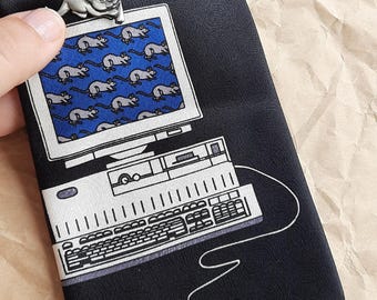 Computer tie gift for gamer husband Cat with mouse tie nerd gifts for him Vintage neck tie computer geek gifts