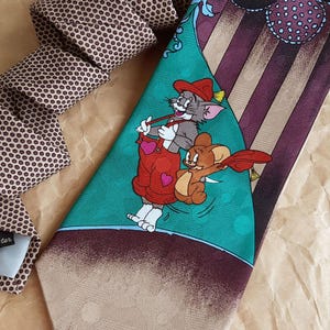 Cartoon tie 90s nostalgia gift Cat and mouse tie geeky gifts for men Funny necktie with cartoon character