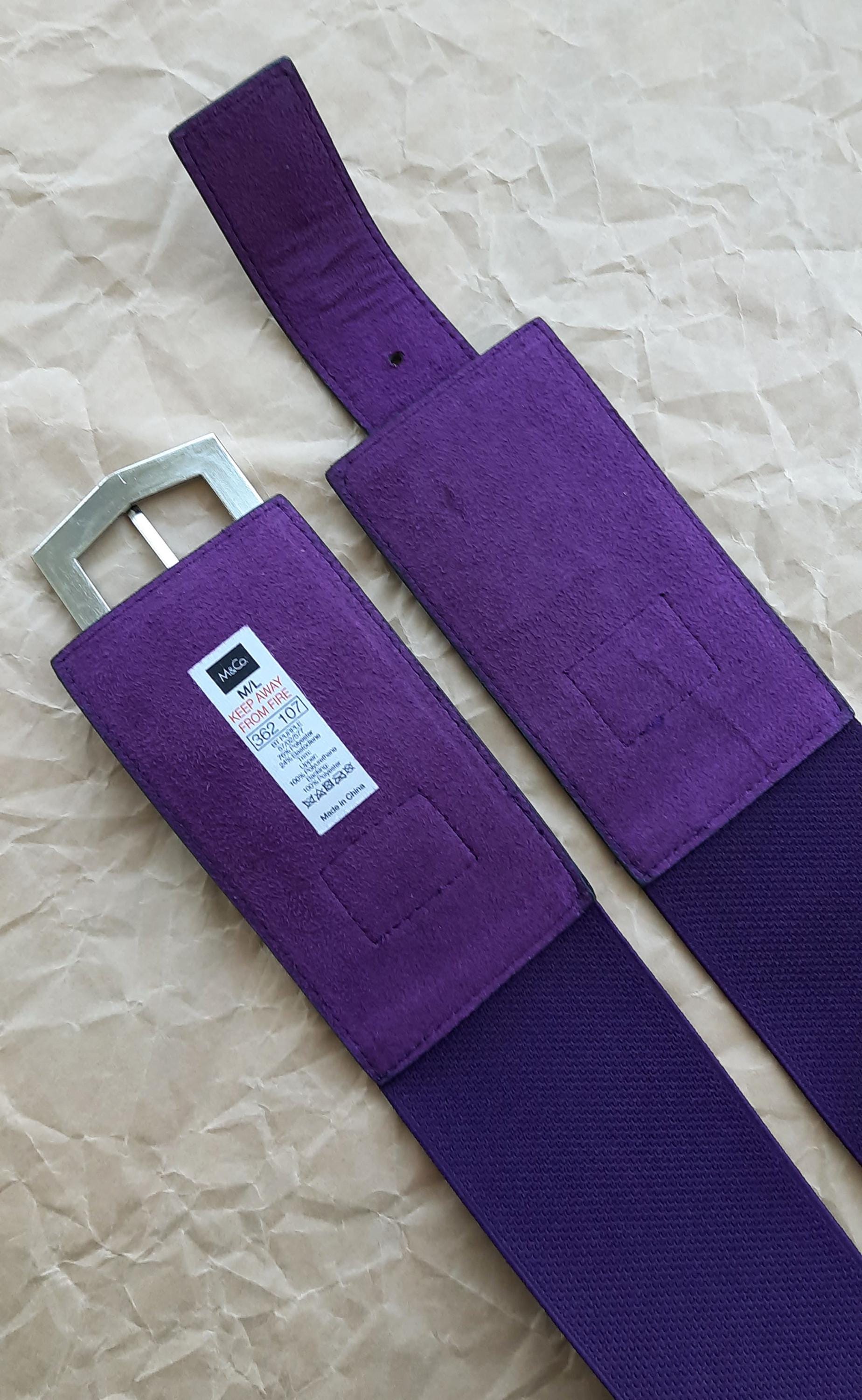 Wide Purple Waist Belt Faux Croc Embossed Stretch Belt for 