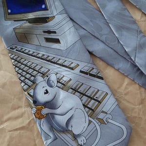 Computer with mouse tie gift for gamer husband Vintage neck tie funny computer geek gifts Nerd gifts for him