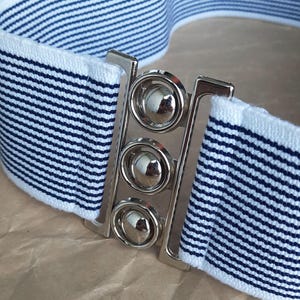 Navy blue striped elastic waist cinch belt for women