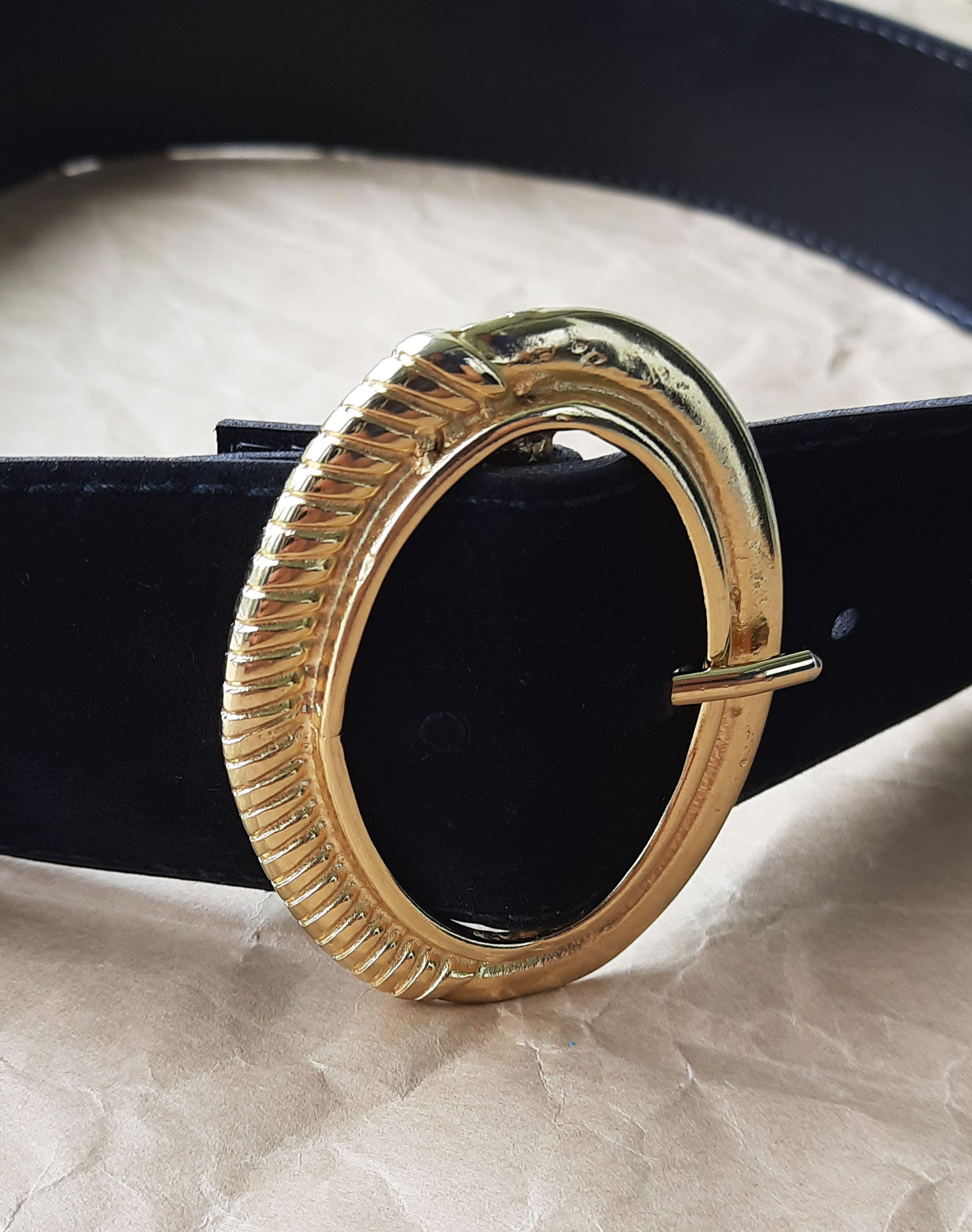 Made in USA Black Suede and Elastic Women’s Belt with Gold Braided Buckle Women main image 3