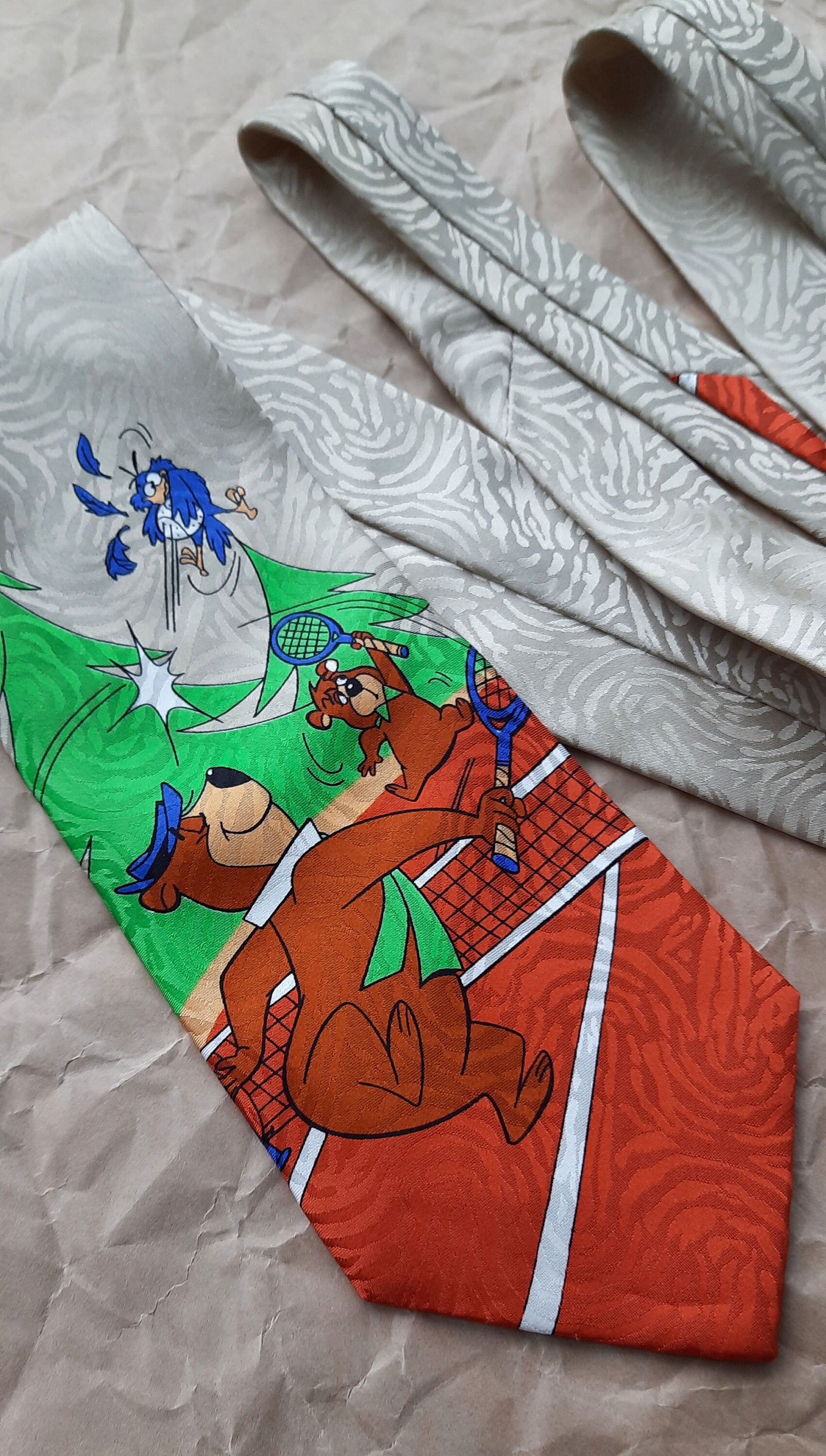 Cartoon tie geeky gifts for men Funny necktie with cartoon character Vintage silk tie tennis player gift