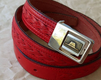 Red Braided Leather Belt for Women - Vintage - Etsy display picture 2