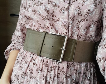 Olive belt Waist belt for dress Elastic belt women Light brown wide belt
