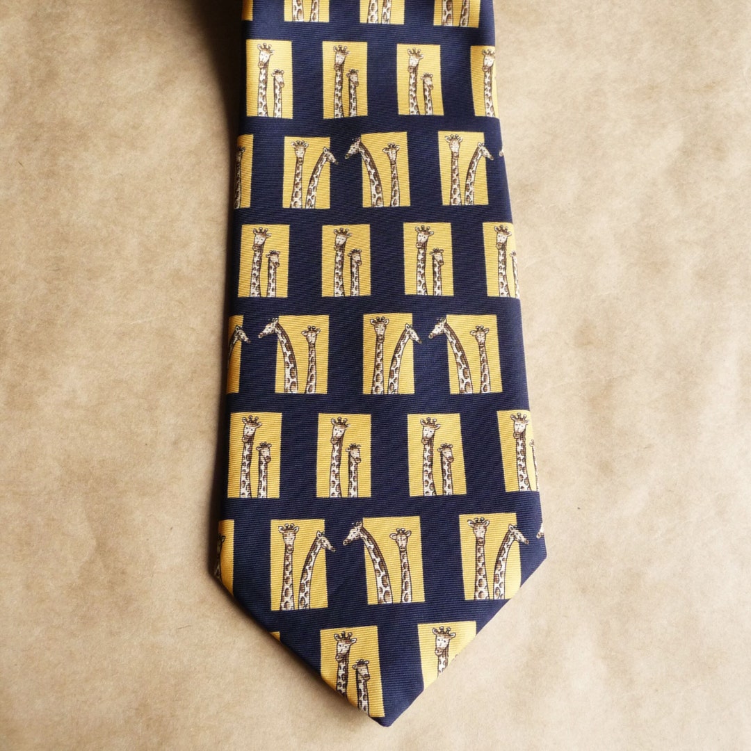 Giraffe Tie Nature Lovers Gift Navy Animal Tie With Safari Prints Silk ...