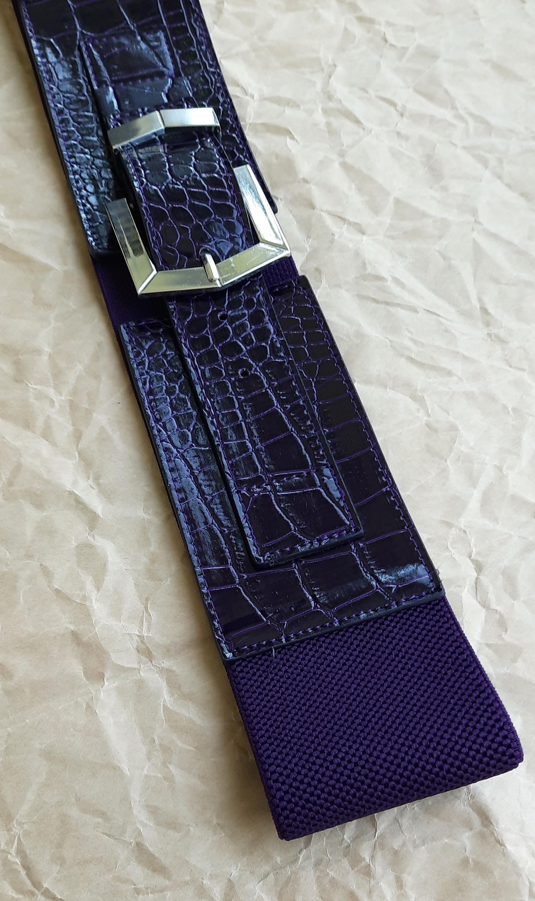 Wide Purple Waist Belt Faux Croc Embossed Stretch Belt for  display picture 3