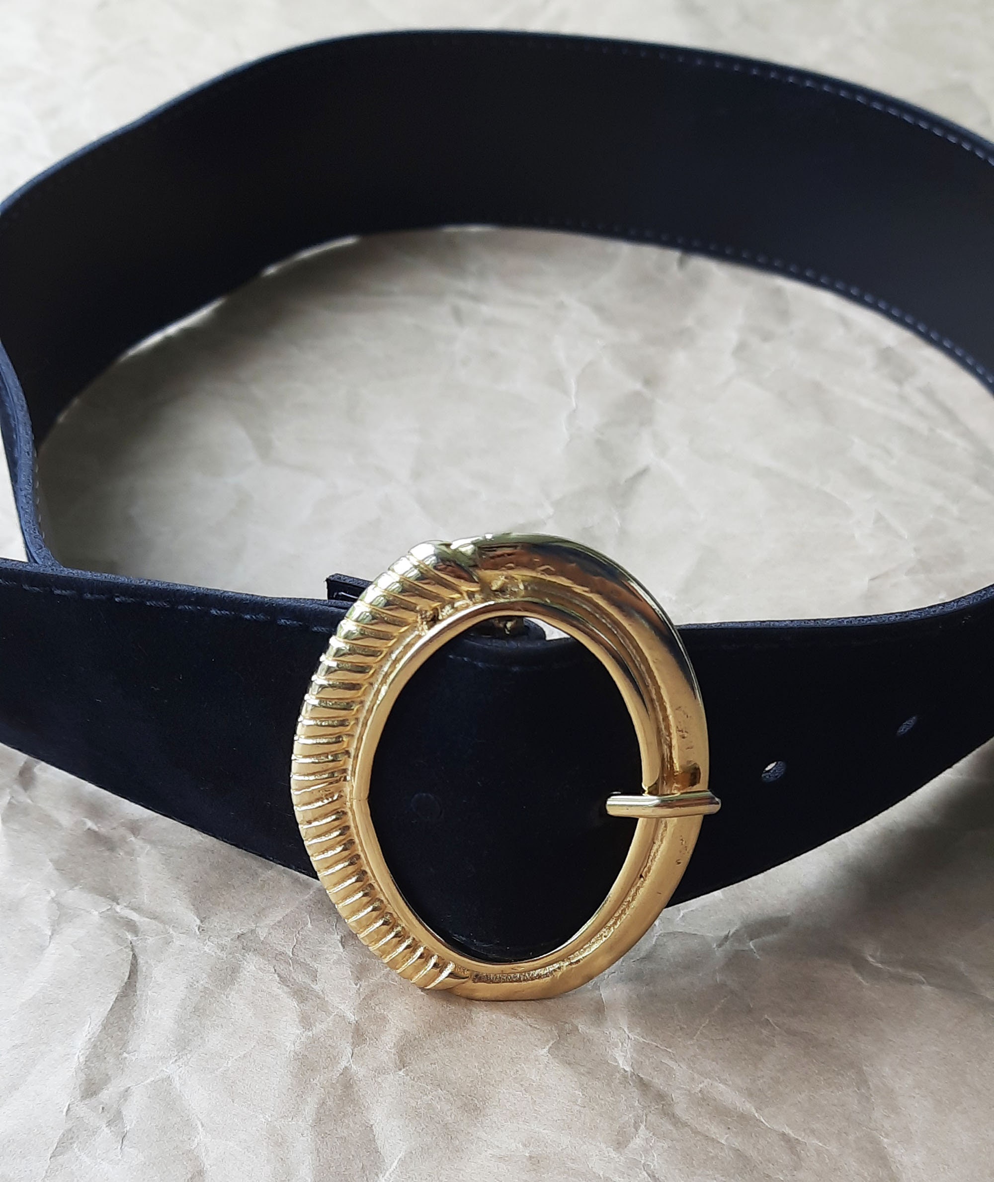 Black Suede Belt With Golden Buckle Dress Belt Women  display picture 3