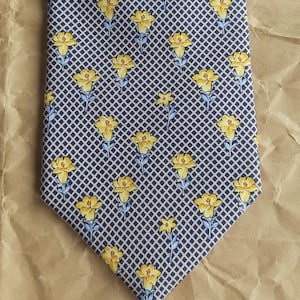 Blue floral tie silk mans gift Silk necktie with yellow flowers anniversary gift for him