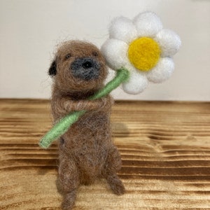 Needle Felted Border Terrier With Needle Felted Daisy, Gift For Dog Owners And Lovers, Unique Present, Dog, Border Terriers,