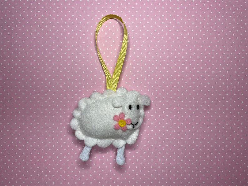 Easter Lamb Decoration, Felt Sheep Hanging Ornament, Handmade Easter Tree Ornament, Spring Wall Decor image 2