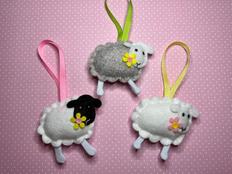Easter Lamb Decoration, Felt Sheep Hanging Ornament, Handmade Easter Tree Ornament, Spring Wall Decor image 5
