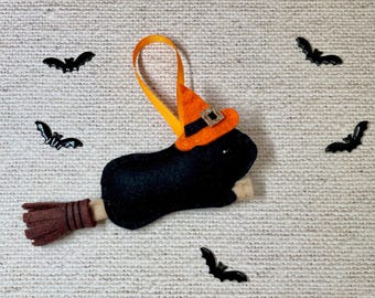 Halloween Guinea Pig Witch On Broomstick Decoration, Felt Halloween Ornament