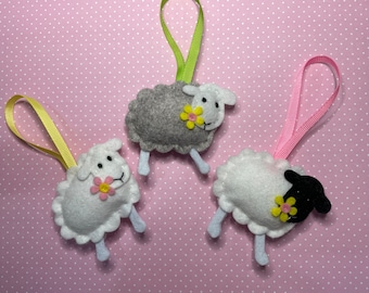 Easter Lamb Decoration, Felt Sheep Hanging Ornament, Handmade Easter Tree Ornament, Spring Wall Decor