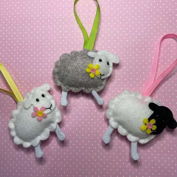 Easter Lamb Decoration, Felt Sheep Hanging Ornament, Handmade Easter Tree Ornament, Spring Wall Decor