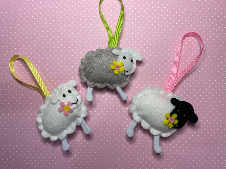 Easter Lamb Decoration, Felt Sheep Hanging Ornament, Handmade Easter Tree Ornament, Spring Wall Decor image 1