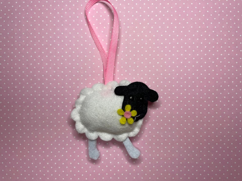 Easter Lamb Decoration, Felt Sheep Hanging Ornament, Handmade Easter Tree Ornament, Spring Wall Decor image 3