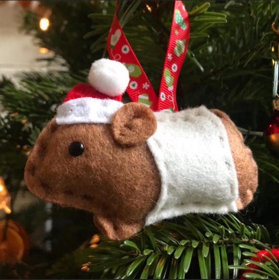 Handmade Felt Guinea Pig Christmas Tree Decoration UK