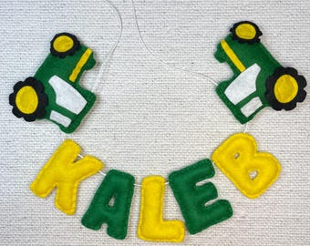 Personalized Tractor Garland: Felt Farm Nursery Decor, Custom Baby Name Banner