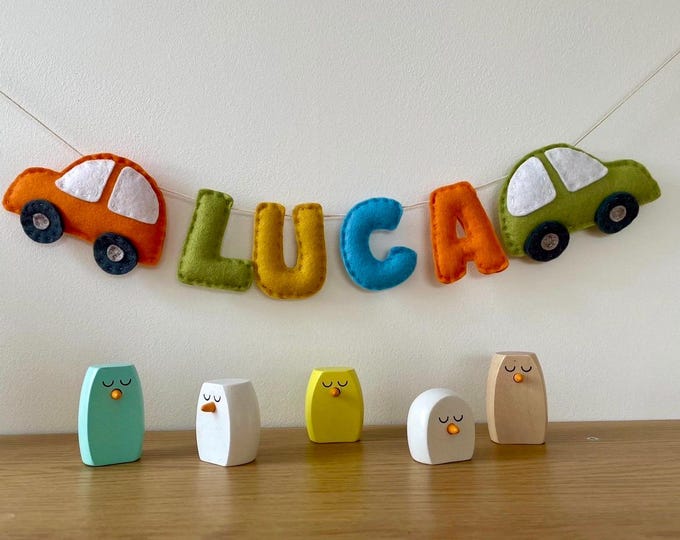 Personalised Baby Name Felt Car Garland, Nursery Decor