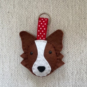 Handmade Felt Brown Border Collie Key Ring Keychain Bag Charm Gift for a Dog Lover