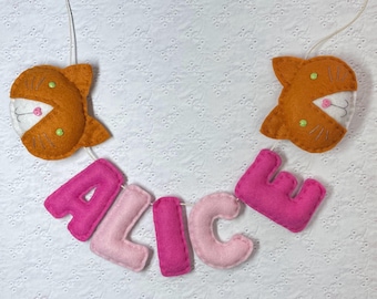 Personalized Felt Cat Name Garland: Custom Nursery Decor