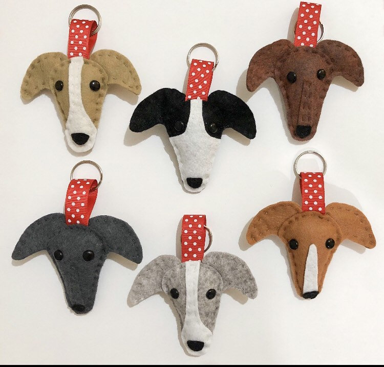 Handmade Felt Greyhound Key Ring Keychain Bag Charm Gift for a Dog Lover