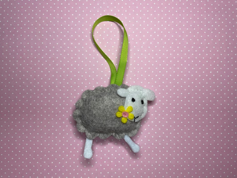 Easter Lamb Decoration, Felt Sheep Hanging Ornament, Handmade Easter Tree Ornament, Spring Wall Decor image 4