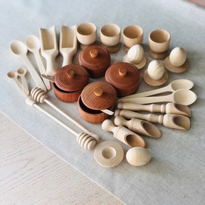 Montessori wooden set Sensory bin wooden tools Wood toys for sensory table Wooden scoops Play kitchen accessories Montessori toys