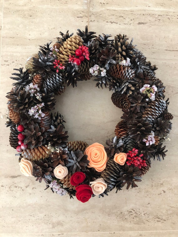 Christmas Wreath Pinecone Wreath Holiday Decor Pinecone Etsy