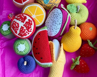 Crochet Fruit Set, Handmade Play Food, Montessori Toy