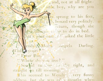 Tinkerbell Wall Art Print | Unframed | Disney Fairy Splatter Art | Magical Nursery Decor | Gift for Disney Fans | Fan Art