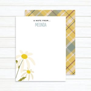 Personalized Stationary Set Floral | Daisy Printed Notecard | Flower Note Cards with Plaid | Gifts for Mom  | Gifts for Her