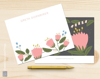 Pink and Green Stationary Set | Personalized Stationary Floral | Flower Note Cards | Floral Note Cards | Gifts for Mom  | Holiday Gifts Her