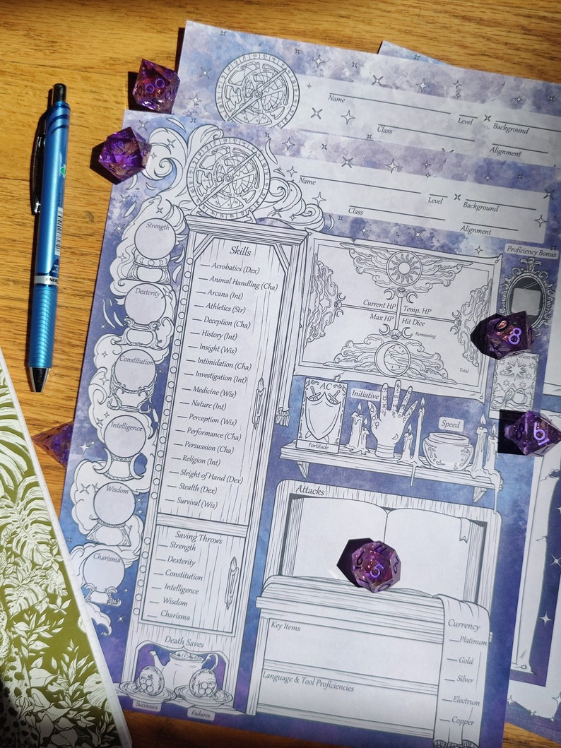 Escrito en las estrellas - Hoja de personajes de adivinación descargable (incluido el formulario PDF que se puede completar)