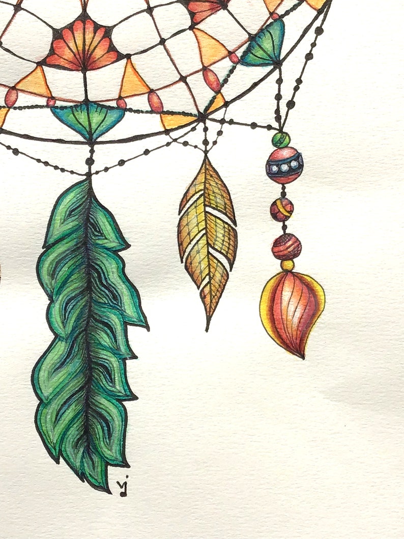 Dibujo original Dream Catcher Zentangle Etsy