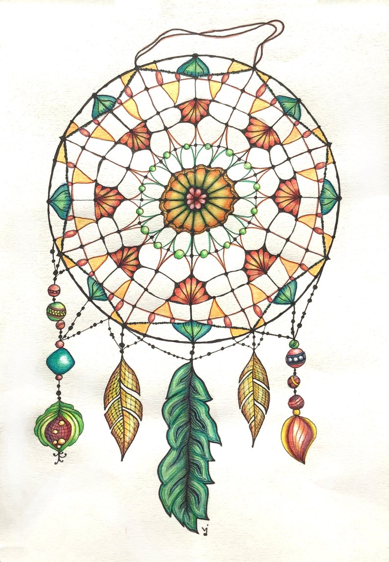 Dibujo original Dream Catcher Zentangle Etsy