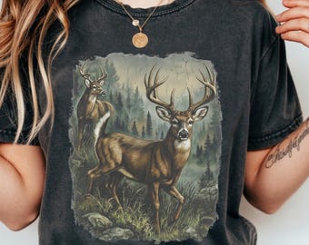 Vintage Deer 90s Graphic Style Comfort Colors®, Grunge Retro Hunter Deer Faded T-Shirt, Nature Y2k Streetwear, 2000s Deer Gift, Old buck Tee