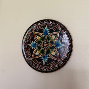 Black with Neon Colors Mandala Copper Hanging Plate